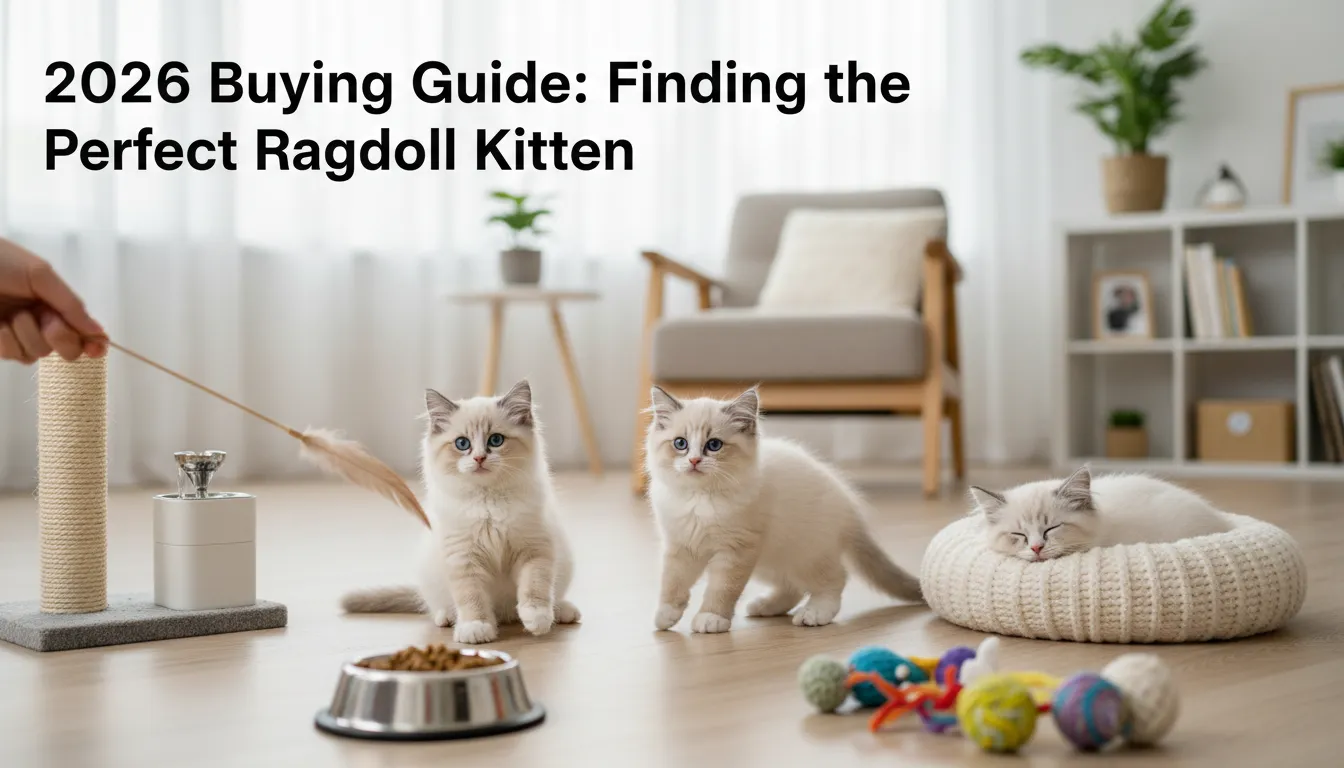 A beautiful Ragdoll kitten with blue eyes and a silky coat, representing the ideal Ragdoll to buy. Follow this 2026 guide to find the perfect kitten from a reputable breeder.