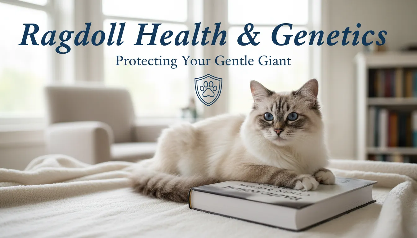 Ragdoll cat with blue eyes and silky coat, representing the breed’s gentle nature and the importance of understanding health and genetics for optimal care.