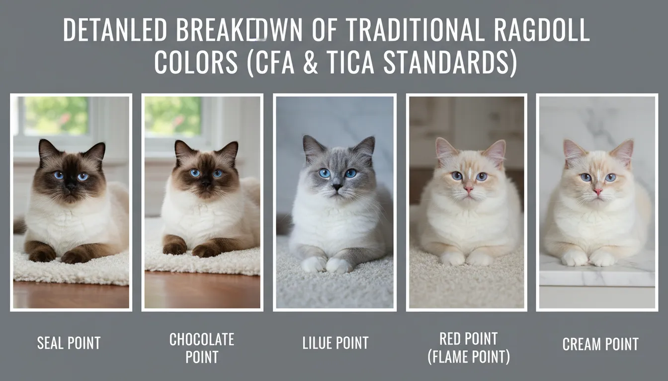 Detailed breakdown of traditional ragdoll cat colors recognized by CFA and TICA standards