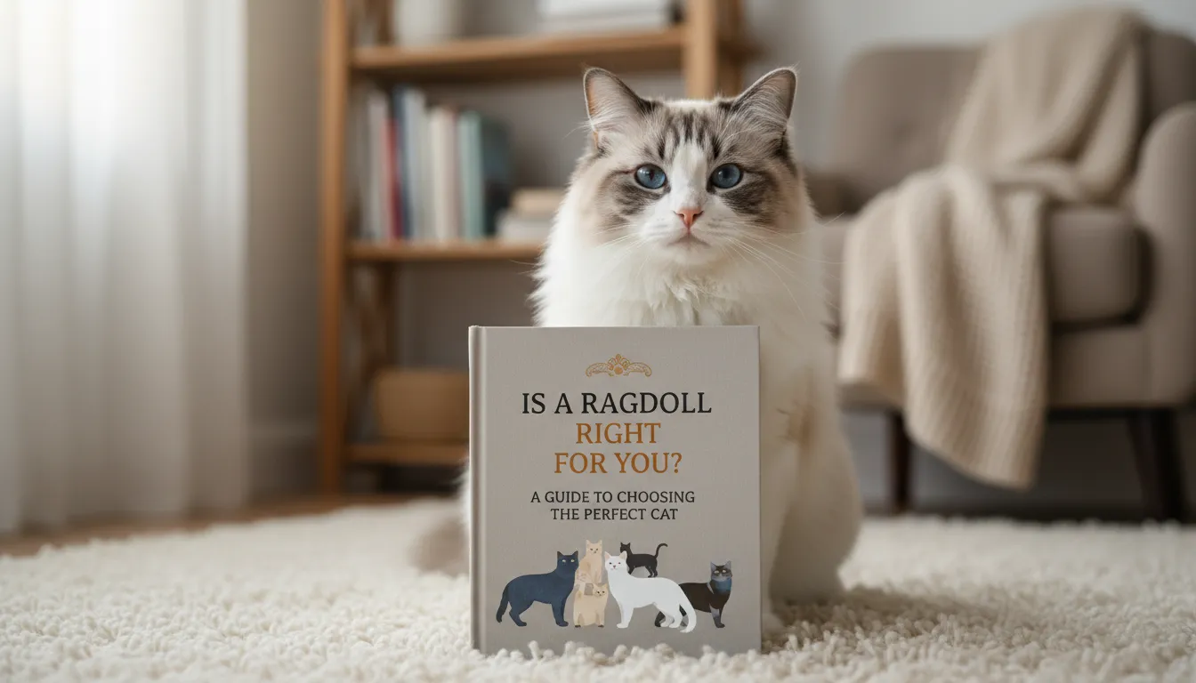 Ragdoll cat sitting on a lap, showcasing its affectionate personality and suitability as a family pet.