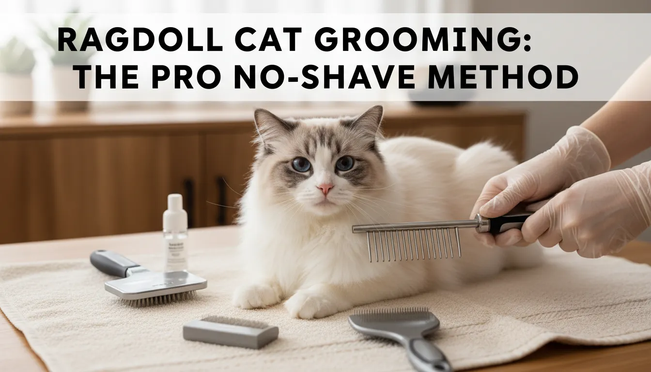 Ragdoll Cat Grooming techniques featuring a professional no-shave approach to removing mats and maintaining a silky coat.