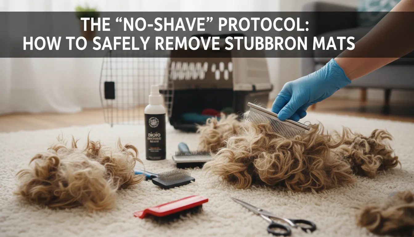 Ragdoll Cat Grooming demonstration showing the safe removal of stubborn mats using a professional de-matting tool instead of shaving