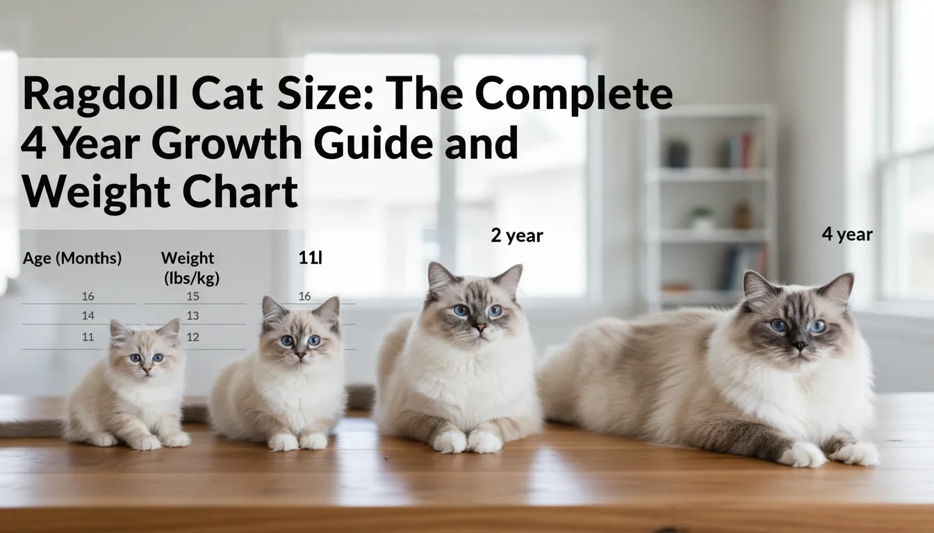 Ragdoll Cat 4-year growth and weight chart showing size progression from kitten to adult