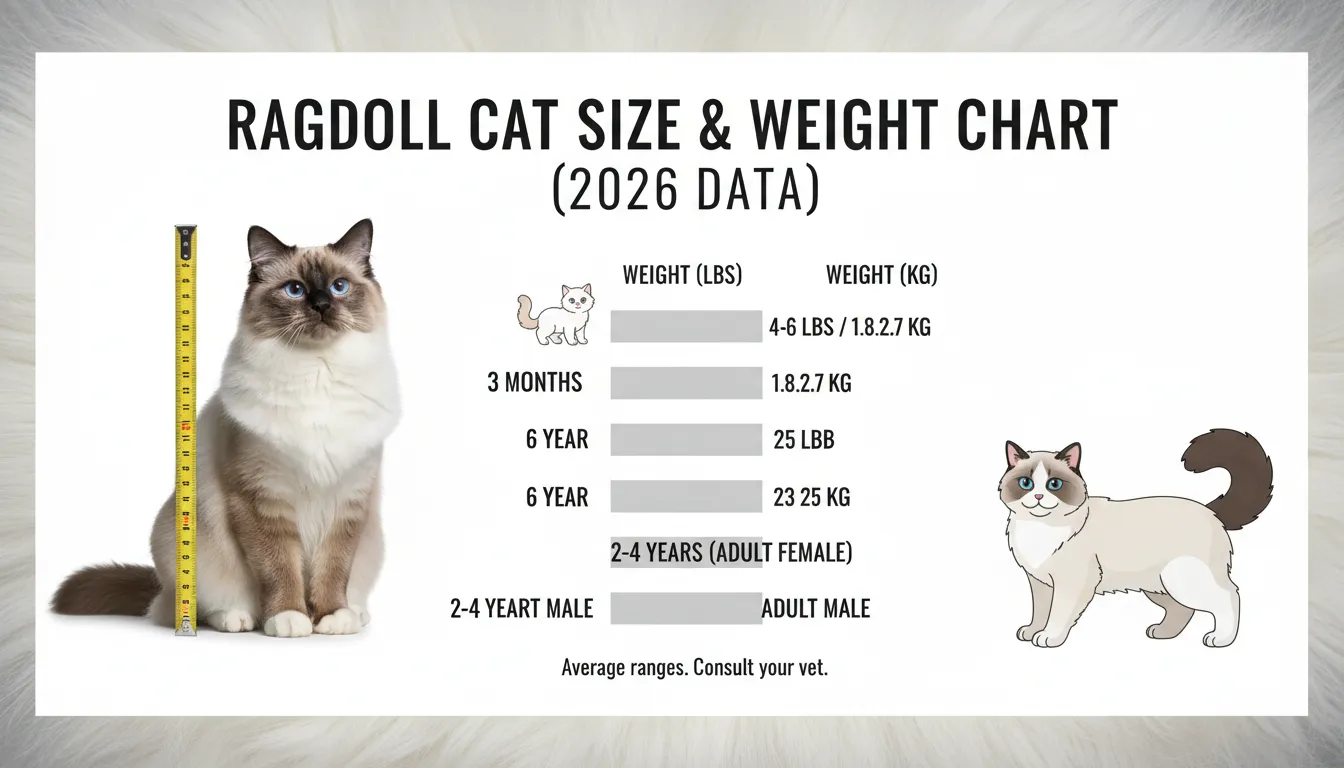 2026 Ragdoll cat size and weight chart showing average weights for males and females.