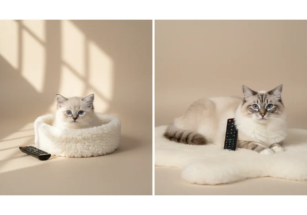 Ragdoll Cat size comparison showing growth from kitten to full-grown adult