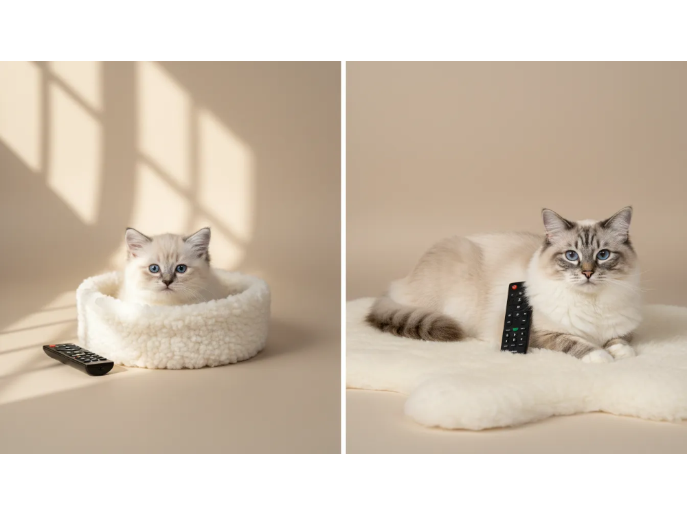 Ragdoll Cat size comparison showing growth from kitten to full-grown adult