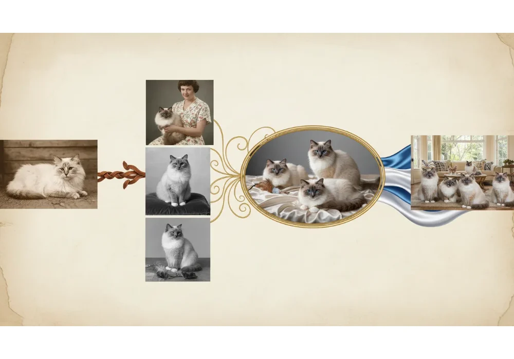 Historical timeline showcasing the origins and development of the Ragdoll cat breed.